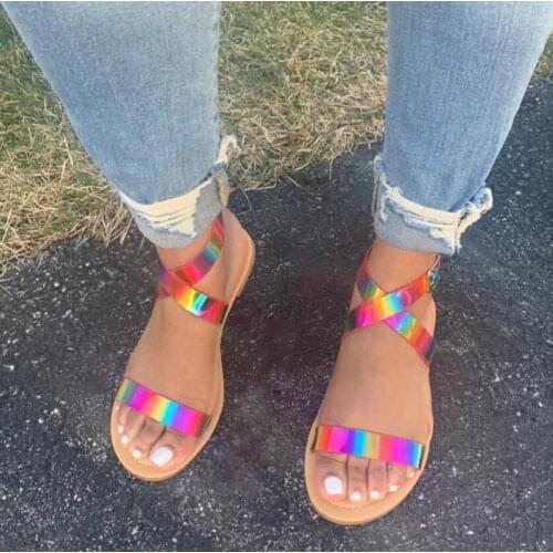 2020 Womens sandals colorful sequins shoes casual beach sandals slippers external slippers flat buckle slippers womens hot9330