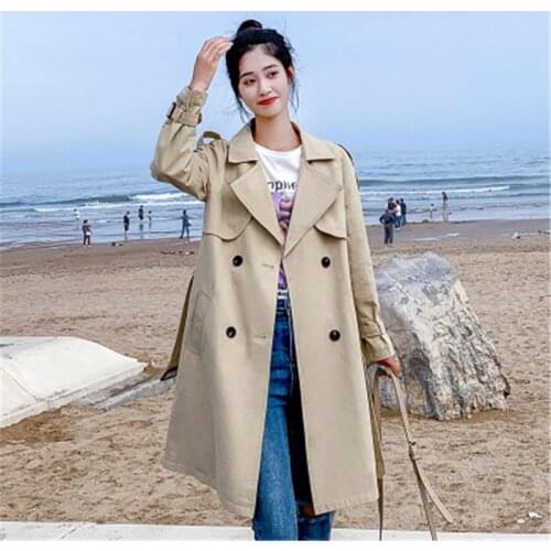 Women Casual Long Trench Coat With Sashes Double Breasted Womens Windbreaker 2021 New Chic Office Coat Ladies Outerwear 80