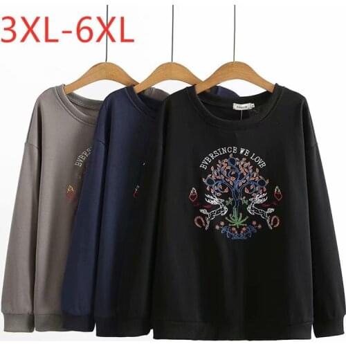 New Ladies Autumn Winter Plus Size Tops For Women Large Pullover Long Sleeve Cotton Black Print Sweatshirt Coat 3XL 4XL 5XL 6XL