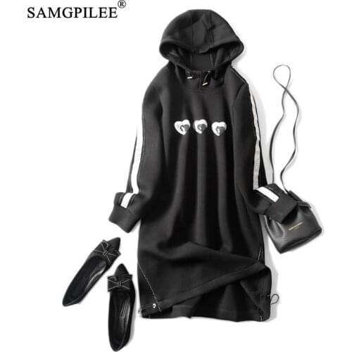 Winter Dresses For Women 2021 Casual A-line Print Full Sleeve Knee-length Empire Hooded Plus Size Elegant Dress For Woman 4XL