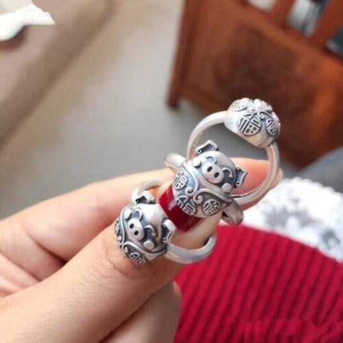 00% s925 silver piggy fashion ring women