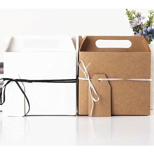 10PCS kraft Paper Large Gift Box Wedding Candy Box With Handles Bag Rectangular Box Wedding Decor Birthday Party Supplies