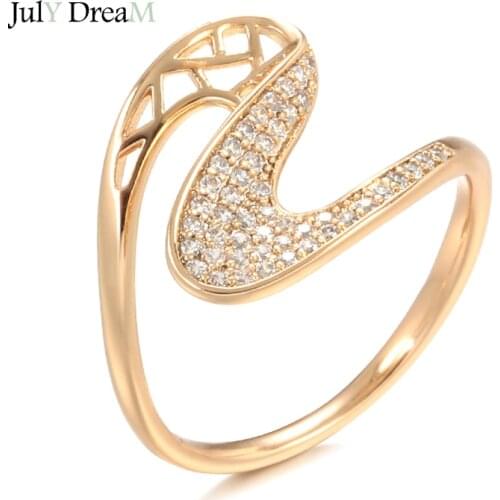 2021 New 585 Rose Gold Luxury Curve Natural Zircon Rings for Women Fashion Jewelry Wedding Fine Craft Hollow Ct Vintage Rings