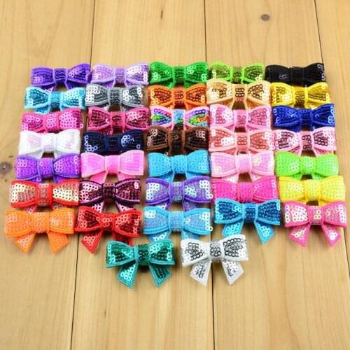 250pcs/lot 37 Color U Pick 1.6 Inch Mini Glitter Sequin Bows Applique Without Clips DIY Craft Hair Accessories Wholesale Supply