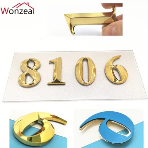 3D Modern Self Adhesive Number on The Door Sign Golden Color 0 to 9 House Number 50*30mm Home Sticker Address Number