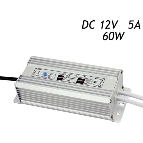 5pcs/lot 12V 5A 60W Transformers AC110-220V To DC IP67 Switching Power Supply Driver for LED Strip Waterproof Aluminum