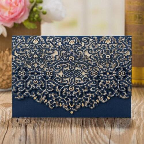 50pcs Elegant Laser Cut Wedding Invitation Card Lace Favors Luxury Flora Free Pringting Wedding Decoration Party Supplies