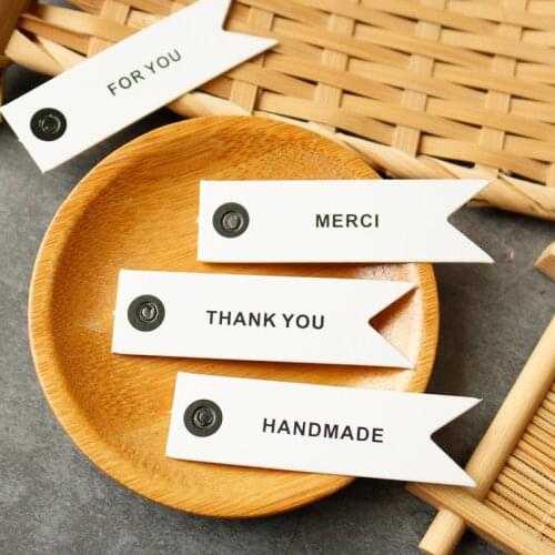 50pcs White Paper Gift Tags Merci Thank You Paper Label For Price Tags Gift Box Tags with Hemp String Handmade Sweing DIY Crafts