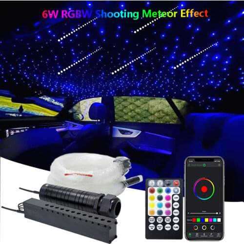 New 6W RGBW Smart Bluetooth APP Fiber Optic Star Ceiling Kit Mixed 380strands(0.5mm+0.75mm+1.0mm) Fiber + Shooting Meteor Effect
