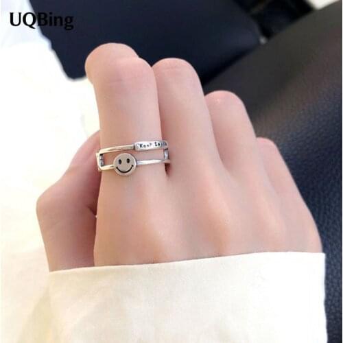 925 Sterling Silver Double Layer Stackable Smile Finger Rings For Women Party Gifts Jewelry