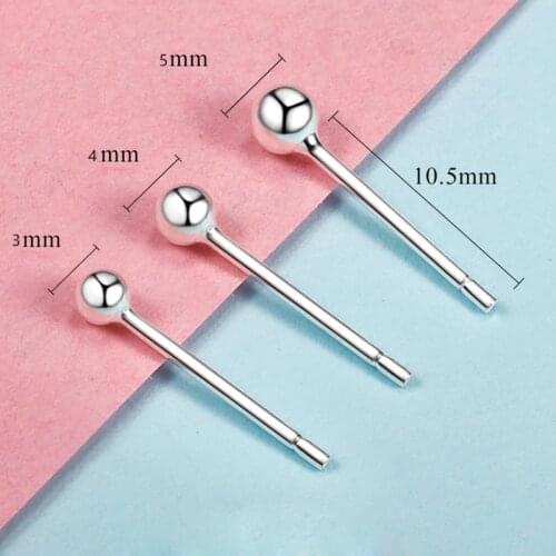 100% 925 Sterling Silver Jewelry Beads Glossy Ball Stud Earrings Pure 925 Silver Earrings Brincos Pendientes de plata