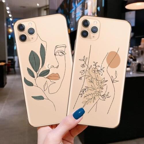 Art Retro Abstract Face Line Phone Case For iPhone 12 Mini X Xs XR 11 Pro Max 7 8 Puls 6 6S SE 2020 Fashion Flower Soft Cover