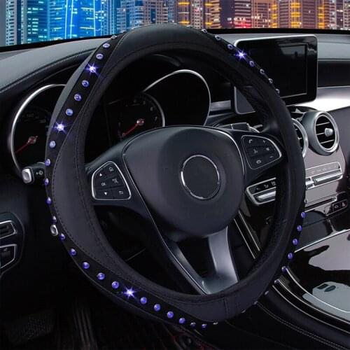 Steering Wheel Cover Universal Car 37CM 38CM Leather Rhinestones Diamond Anti Slip Car Grip Cover Auto Decoration Accessories