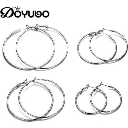 DOYUBO Simple Style Womens Big Round Hoop Earrings Stainless Steel High Polishing Earrings Fashion Lady Earrings Jewelry DB047
