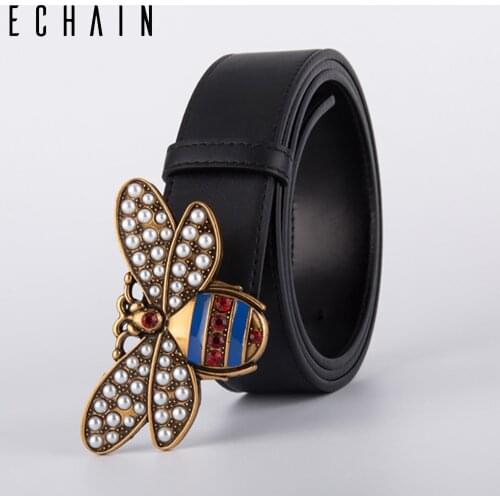 Echain Luxury Vintage Designer G Belts Men High Quality Women Genuine Real Leather Bee Buckle Waist Dress Strap Belt for Jeans