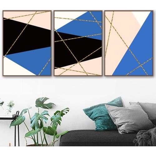 Blue Posters and Prints Abstract Pineapple Geometry Wall Art Gold Line Canvas Painting Nordic Picture for Living Room Home Decor