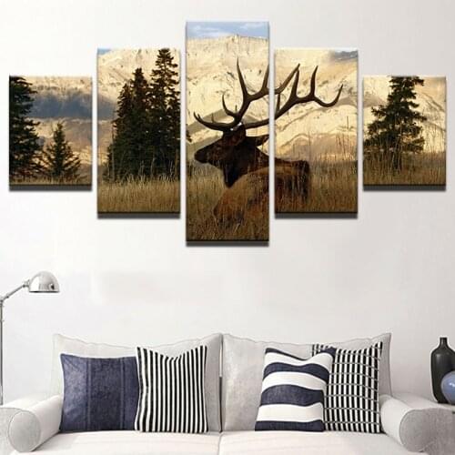 Canvas Painting 5 Pieces Animal Deer Forest Landscape Posters HD Print Wall Art Frame Home Decorative Living Room Pictures