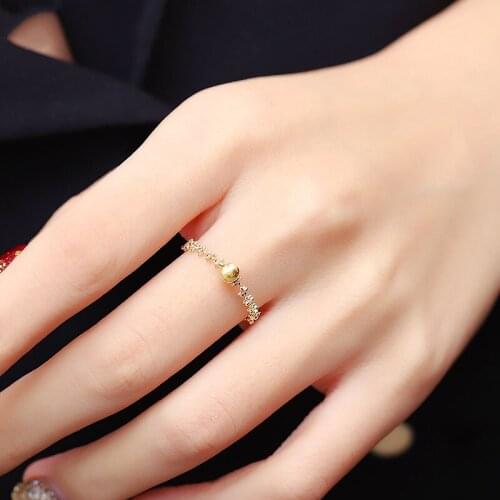 Pure 18K Yellow Gold Ring AU750 Gold 4mm Ball Chain Link Ring Can adjustable Size