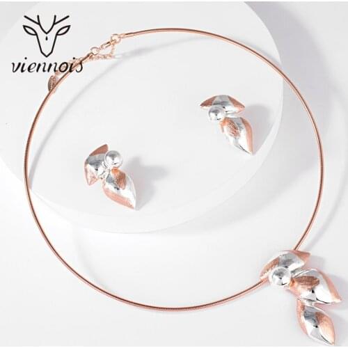 Viennois Party Jewelry Set for Women Rose Gold Leaf Necklace and Earrings Wedding Nigerian African Dubai Jewelry Sets & More