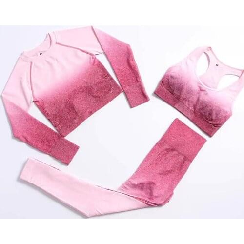 Yoga Set Womens Tracksuit Female Clothing Gym Leggings Sportwear Outfit For Woman Fitness Bra Crop Top Long Sleeve Sport Suit