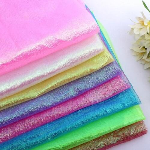 Crepe Shiny Iridescent Sheer Organza Fabric Tulle Gauze Fabric for Wedding Dress,Costume,Black White Pink Blue Red by the meter