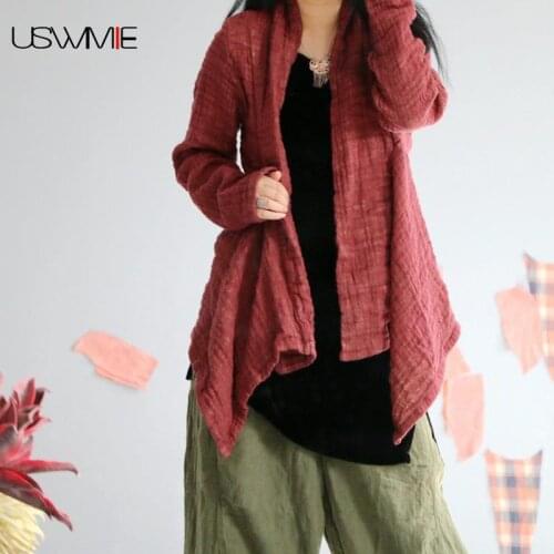 Coats And Jackets Women Autumn Winter Literary Thick Outwear Vintage V-neck Solid Color Loose Comfort Irregular Hem Coat Women