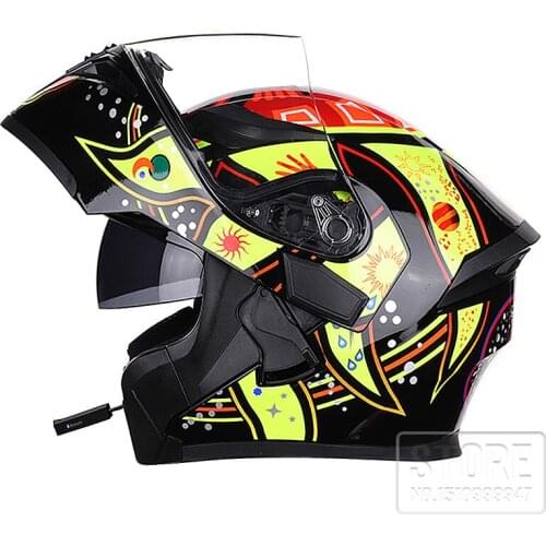 NEW Motorcycle Bluetooth-compatible Helmets Double Visor Flip Up Helmet Racing 4 Seasons Headgear Casco Dot Bluetooth Helmets