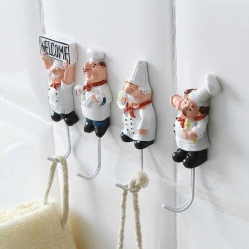 Cartoon Chef Shaped Hook Powerful Adhesive Wall Key Holder Kitchen Bathroom Storage Door Clothes Coat Hat Hanger Towel Hooks