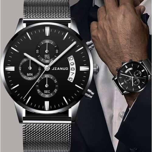 Mens stainless steel calendar and display watch, 2021 new business quartz casual sports watch