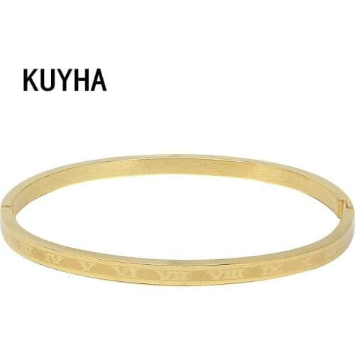 Men And Women Bangle Stainless Steel 3 Colors Couples Bracelet Carving Roman Numeral Lover Cuff Bangle Wedding Jewelry