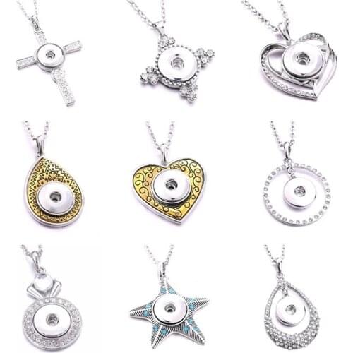 New Snap Jewelry Necklaces Vintage Metal Heart Owl Snap Button Necklace DIY 18mm 20mm Snap Pendant Necklace for Women Girls