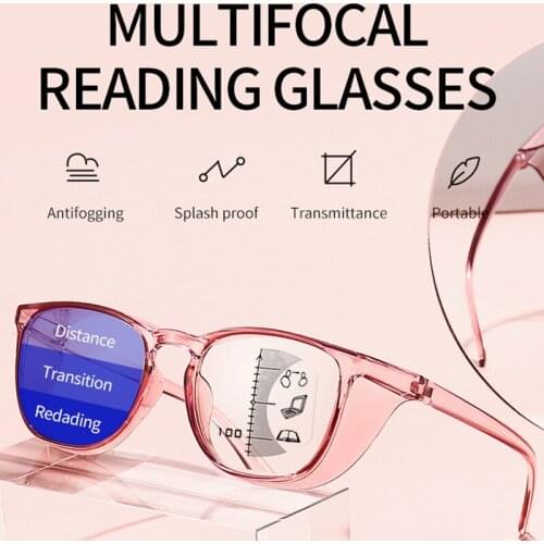 Goggles Reading Glasses Men Women Progressive Multifocal Blinkers Anti Blue Light Dustproof Presbyopic Glasses Diopter +1.5