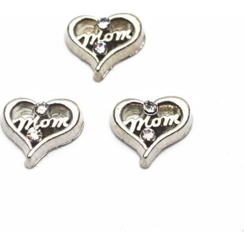 Wholesale 10pcs/lot MOM crystal heart floating charms Alloy charms living glass memory lockets DIY jewelry