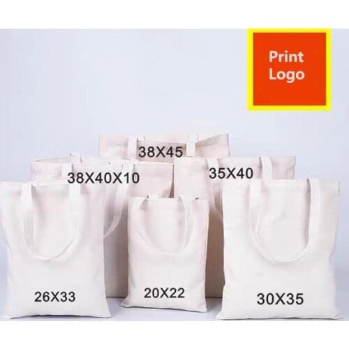 Wholesales 100pcs/lot Custom Cotton Grocery Shopping Bags with Logo Large Capacity Quality Canvas Customized Eco Tote Bags