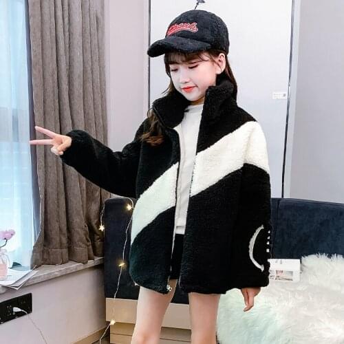 Autumn Winter Girls Outerwear Warm Fleece Coats Color block Wool Cardigan Jackets Thick Overcoat Child Teen Childrens Clothing