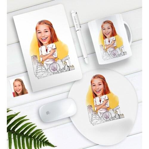 Personalized Women 'S Mimar Karikatürlü Notebook Pen Mug Mouse Pad Set Süpriz Dekarasyon Gift Special Occasions Personalized Design