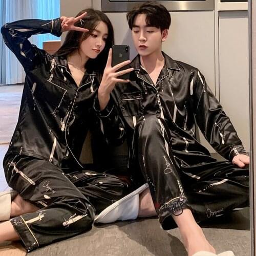 Pajamas for Women 2021 New Home Wear Autumn Couple Snight Pijamas Boyfriends Lounge Wear Men Pyjama Set Silk Pajamas Men