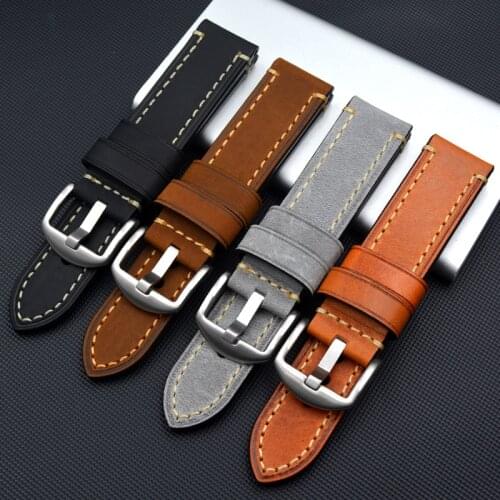 Handmade 9 Color Watch Accessories Vintage Green Blue Genuine Crazy Horse Leather 22mm 24mm Watchband Watch Strap & Watch Band