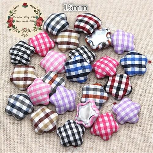 16mm 50pcs Mix Colors Lattice Fabric Covered Star Button Flatback Cabochon DIY Decoration Button Scrapbooking,BK1054