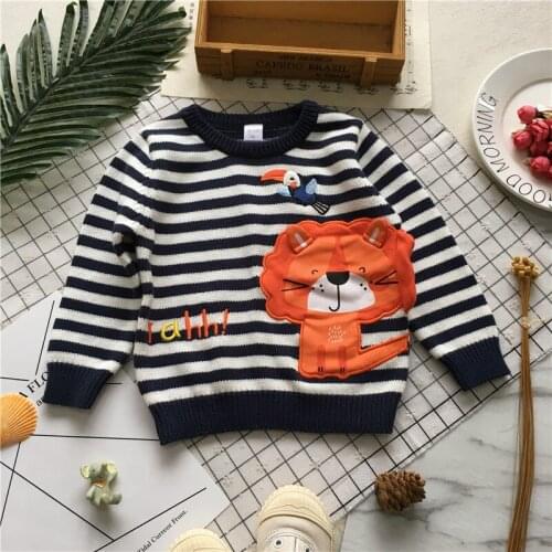 Tonytaobaby Fall and Winter Clothes New Style Baby Stripes Handmade Pullover Warm Lion Sweater