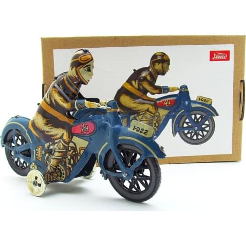 Wind Up Man Riding Motorcycle Clockwork Metal Tin Toys Collectible