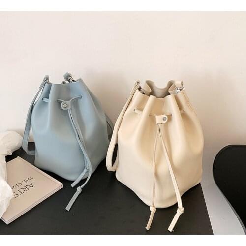 High-quality PU One-shoulder Bucket Bag Female Bag 2021new Fashion Handbag Korean Brand Designer Ladies Drawstring Messenger Bag