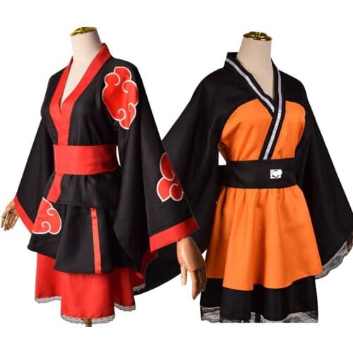 Adult Japanese Kimono Cosplay Kids Akatsuki Cloud Print Uchiha Sasuke hyuga hinata Lolita Costume Dress Women Girls Halloween