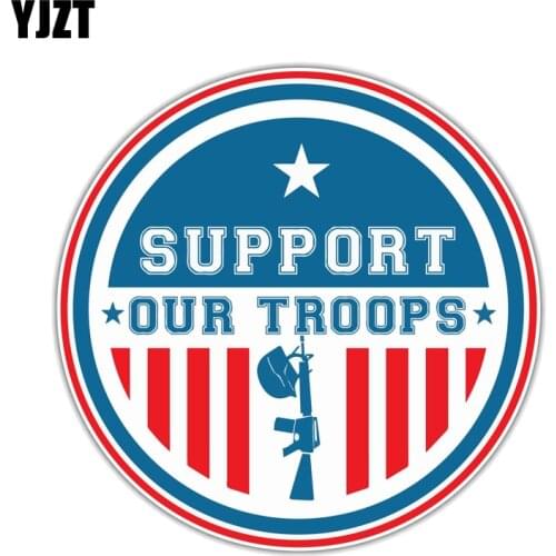 YJZT 11.6CM*11.6CM US Army Support Our Troops Car Sticker PVC Reflective Decal 12-1367