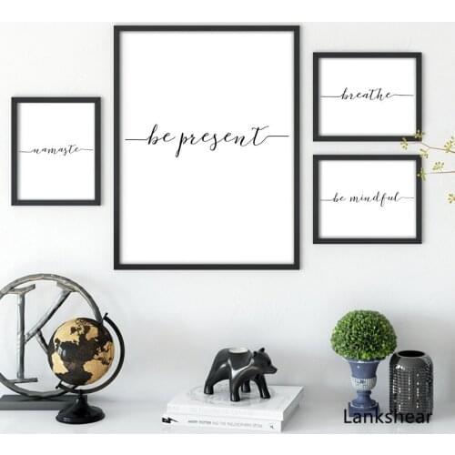 Yoga Spiritual Canvas Art Print Painting Poster, Be Present Namaste Breathe Calligraphy Yoga Poster Prints Wall Art Decor