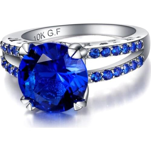 Silver 925 Jewelry Elegant Temperament Jewelry Rings for Womens Girls Blue Crystal Filled Wedding Ring