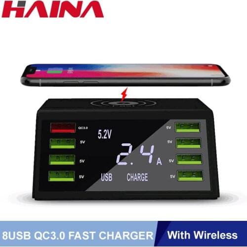 60W Multi Port Charger 8 USB Fast charger with Qi Wireless Charger For Iphone X 8 Plus Quick Charge 3.0 For Samsung S10