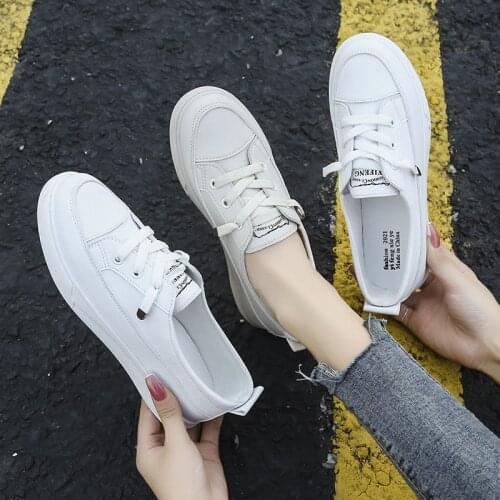 Womens Sports Shoes Korean Style Pure Color Lace-up Canvas White Shoes