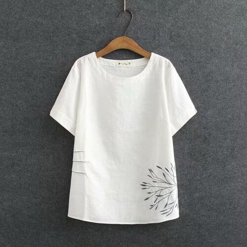 Plus size embroidery short sleeve cotton women loose long t-shirts 2020 new summer casual ladies soft t shirts female tops