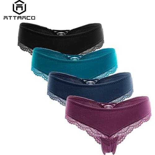 ATTRACO Womens Panties Underwear tanga lingerie thong G String Briefs Lace sexy Cotton soft 4 Pack